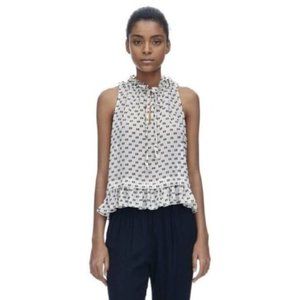 REBECCA TAYLOR Womens Blouse White Box Clip Dot Silk Ruffle Top Size 0